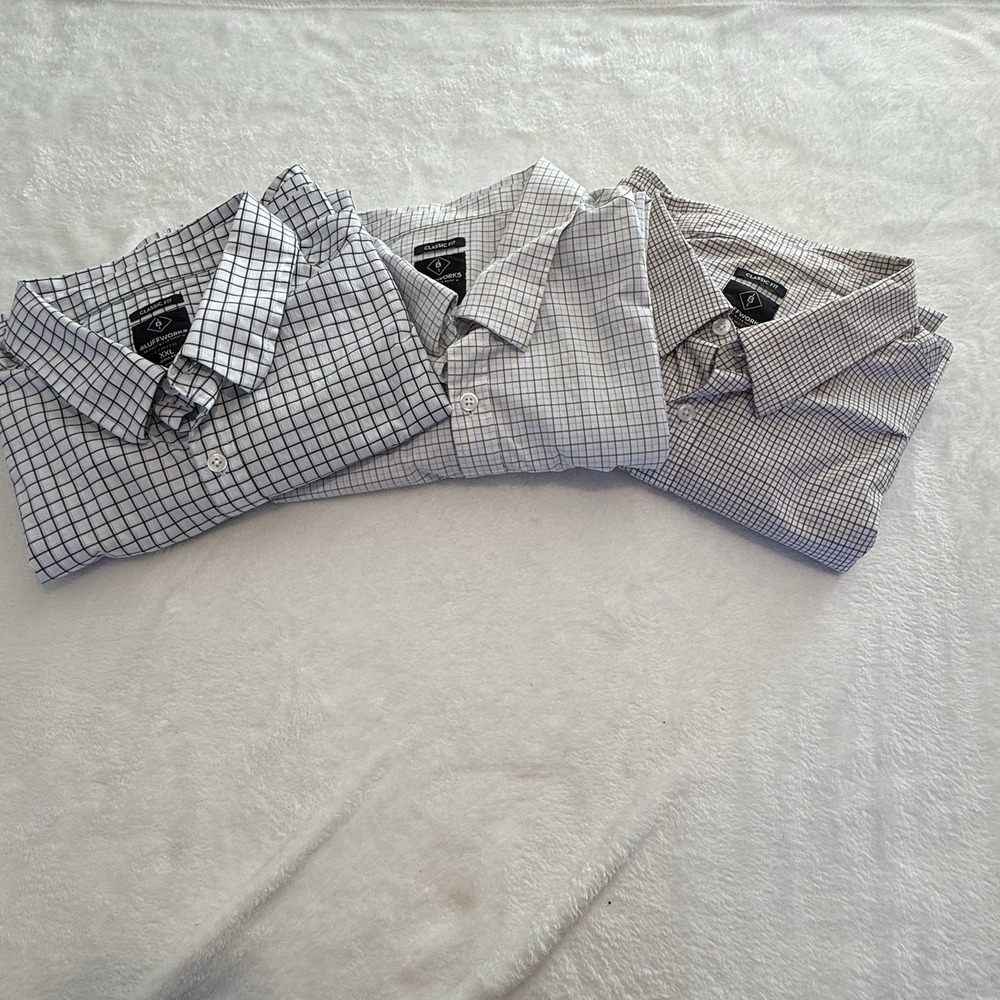 Lot 3 Bluffworks Zenith Shirts Mens XXL Classic Fit Plaid Stretch Travel